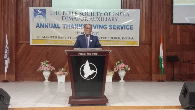 Rev Dr TK Muana speaking during the thanksgiving programme on April 11.